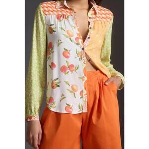 Maeve Anthropologie Alida Contrast Button Down Shirt Size XS Petite